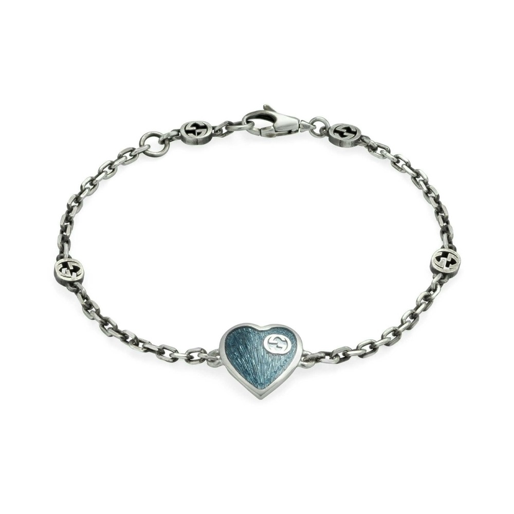 Gucci Interlocking G Light Blue Enamel Heart Bracelet